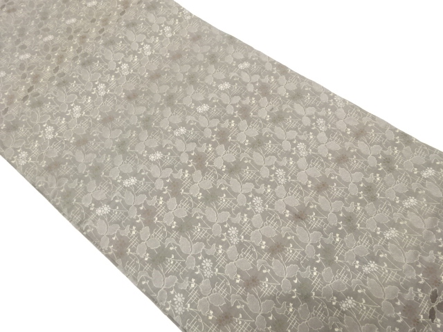 JAPANESE KIMONO / ANTIQUE MARU OBI / SILK / WOVEN FLORAL PLANTS